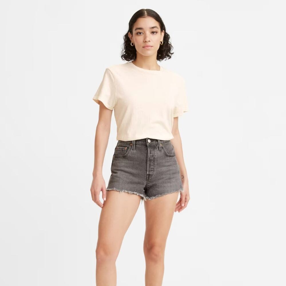 Levi’s 501 High-Rise Denim Shorts Cabo Rise Shorts BLACK sz 25 Button Fly - Picture 11 of 14
